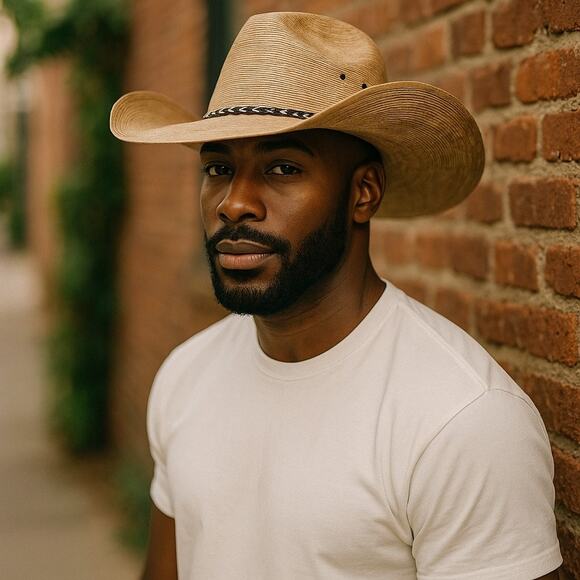 Authentic Carlos Hats Palm Leaf Cowboy Western Hat Black Leather Band One Size - Picture 1 of 15